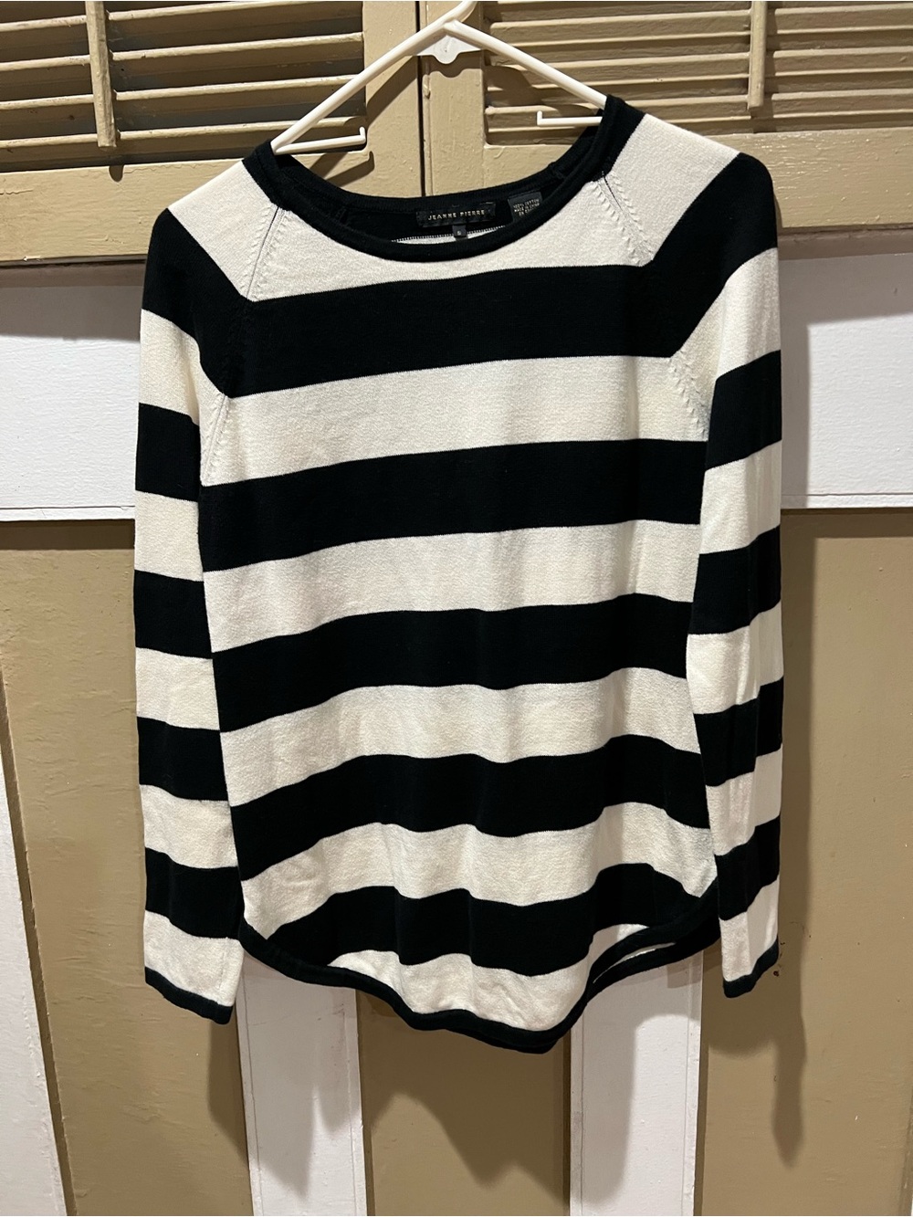 JEANNE PIERRE Black and White Striped Long Sleeve Top